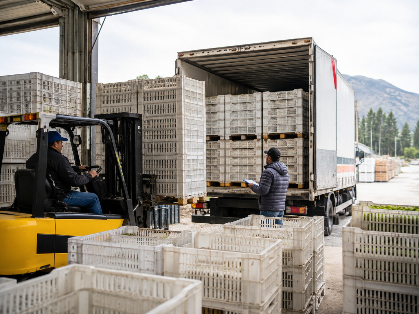 Carga y coordinación logística de bins en bodega industrial